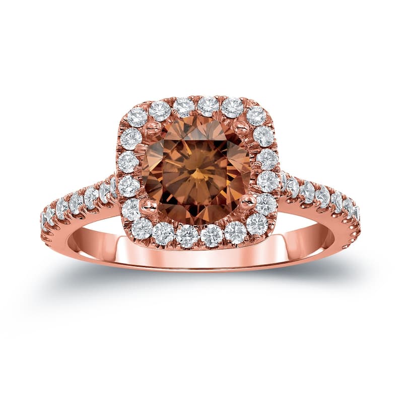 Auriya 14k Gold 1 2/5ctw Halo Brown Diamond Engagement Ring (H-I, SI1-SI2) - 4 - Rose