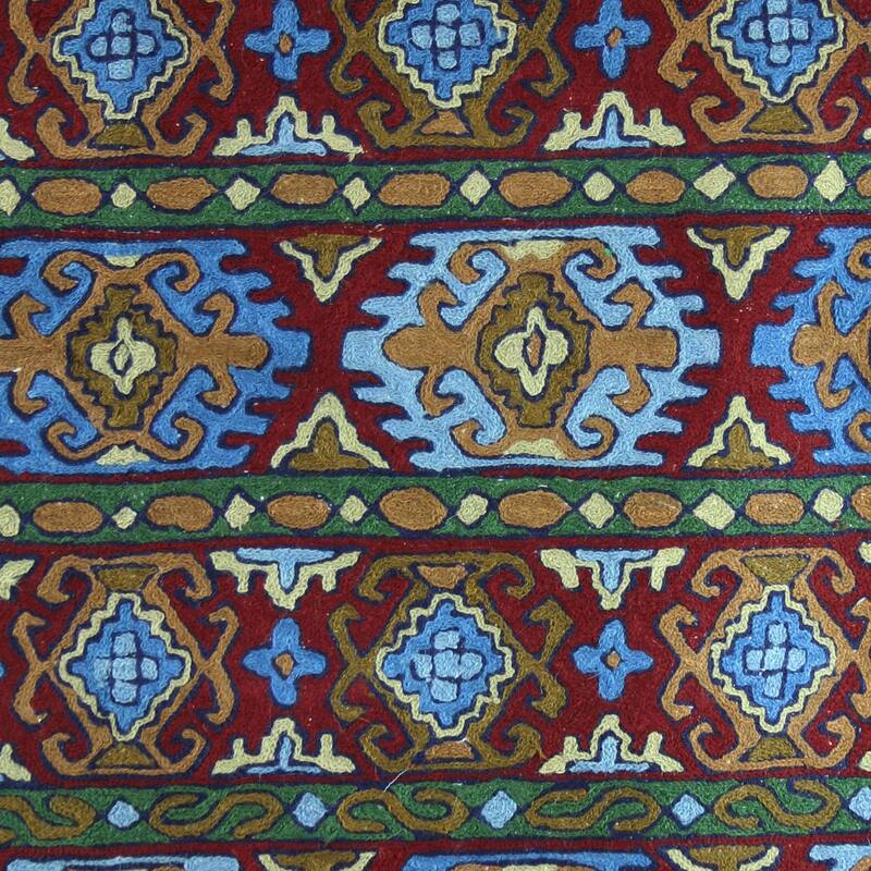 Handmade Blue Tile Palace Wool chain stitch rug (India ) - Big