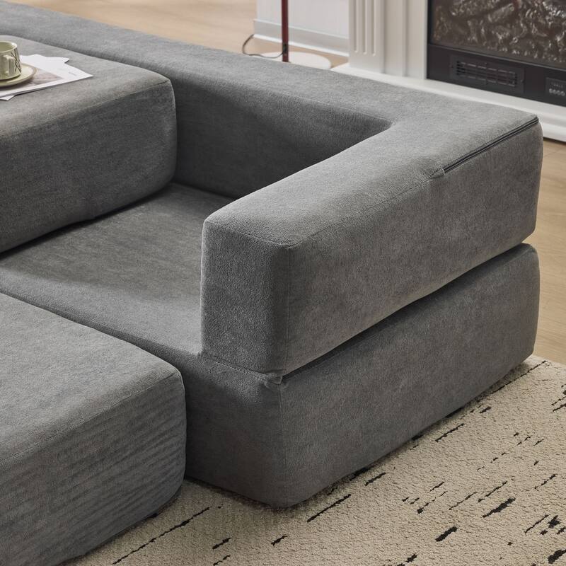 79.14" Chenille 3-Seater Sofa, Foldable Play Mat and Removable Cover