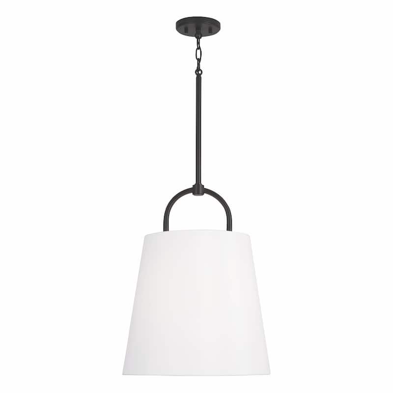 Brody 1-light Pendant w/ White Fabric Shade - 21"H x 16"W - Matte Black