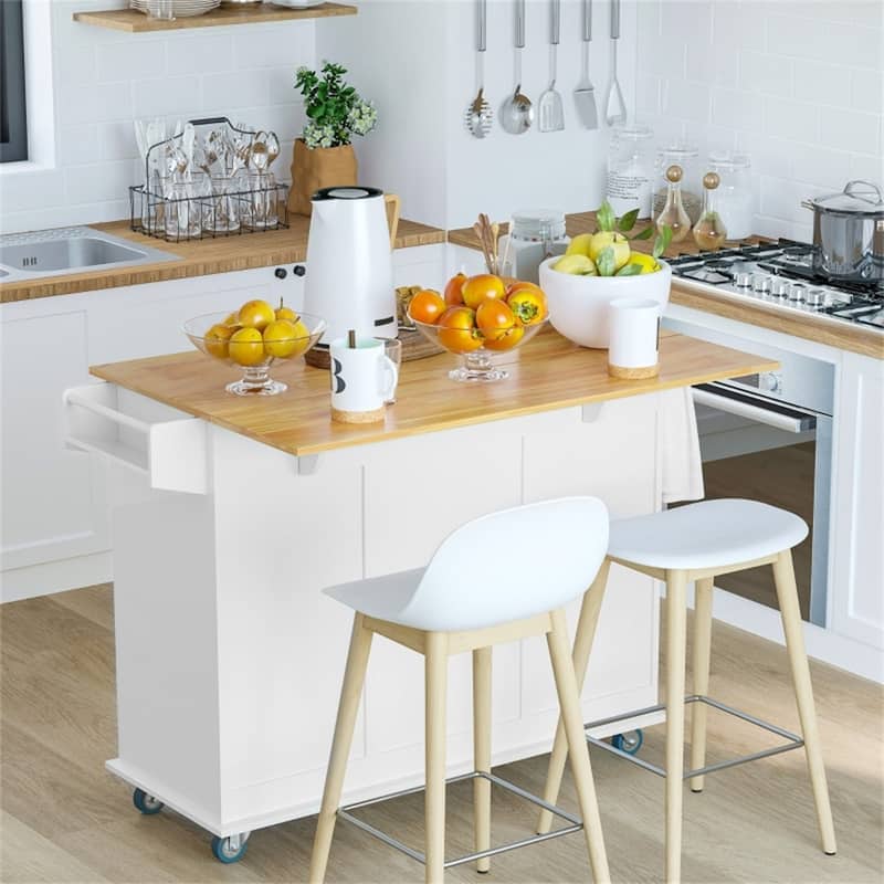 Multi-Functional Rubber Wood Counter Kitchen Cart with Cabinet Storage and Drop Leaf Extension - 50.75" L x 29.25" W x 36.5" H