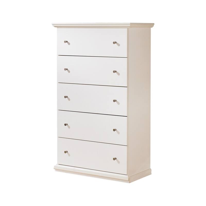 Twik Tall Dresser Chest, 5 Storage Drawers, White Molded Trim Details