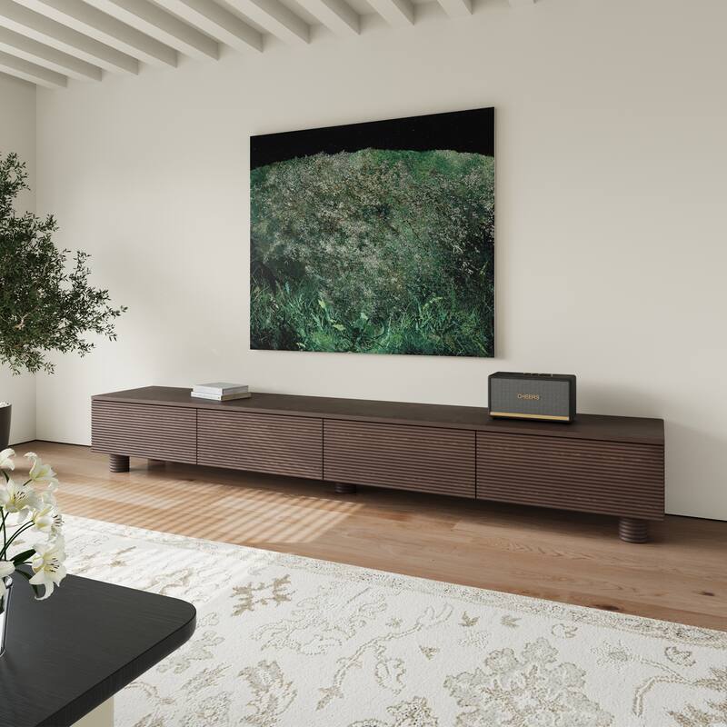 78.74 Mid Century Modern TV Stands, Dark Brown Solid Wood Media Consoler, Fully assembled