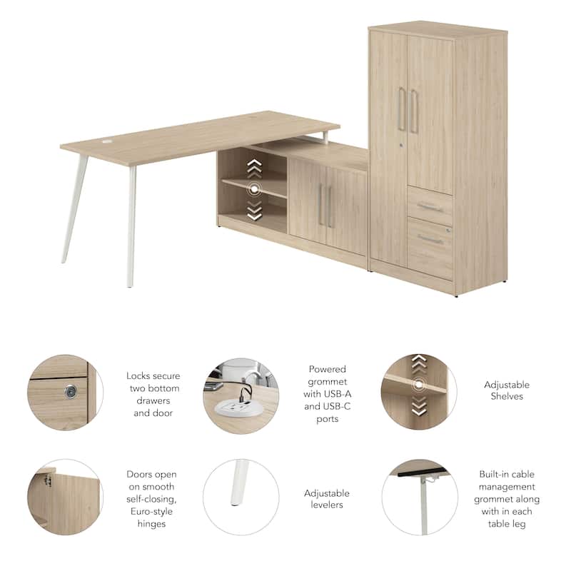 Bush Business Furniture Vista 72W L Shaped Desk with Cabinet, Wardrobe