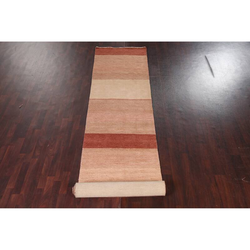 Contemporary Gabbeh Kashkoli Oriental Wool Runner Rug Handmade Carpet - 3'2" x 15'11"