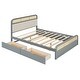 preview thumbnail 7 of 8, Queen Size Platform Bed with Trundle, Pine Wooden Bed with 2 Drawers, Kid's Bed with Rattan Headboard, Grey