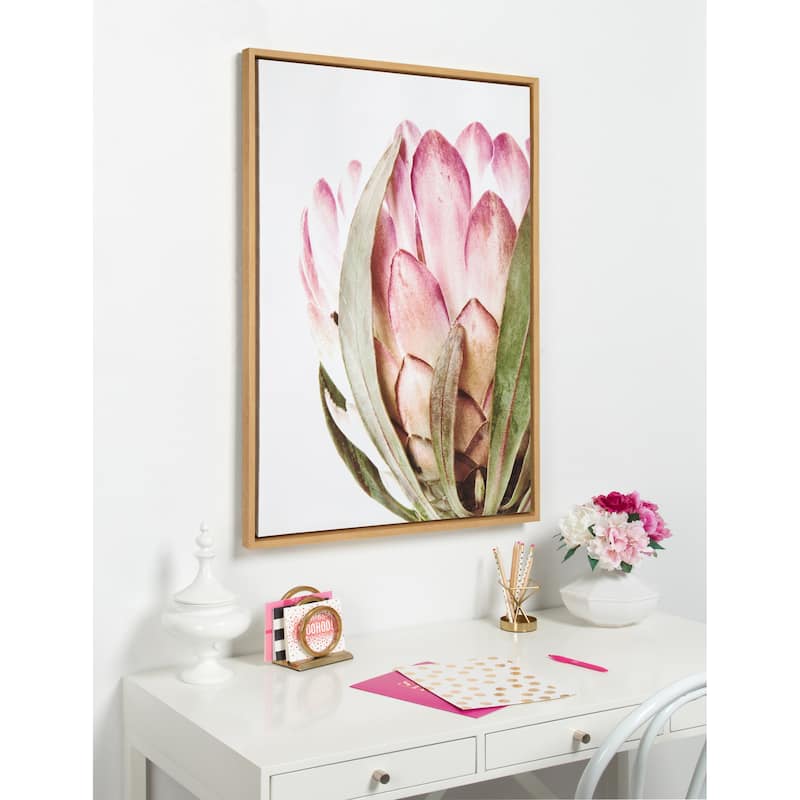 Kate and Laurel Sylvie Pink Protea Flower Framed Canvas Wall Art