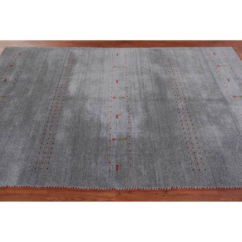 Hand Knotted Oriental 100% Wool Carpet Tribal Animal Pictorial Greys & Charcoal Gabbeh Area Rug - 7' 10'' X 5' 1''
