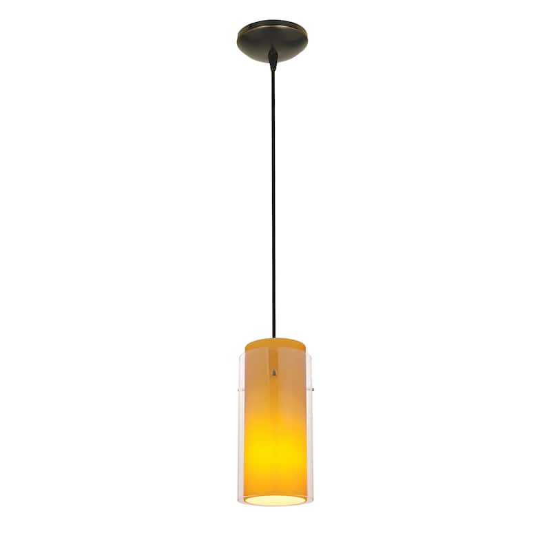 Access Lighting Glass'n Glass Cylinder 1-light Oil-Rubbed Bronze Cord Pendant with Clear-Amber Glass - Oil Rubbed Bronze