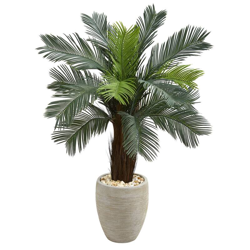 4.5ft Cycas Artificial Tree in Oval Planter with UV Resistant Green Fronds for Living Room or Patio Tropical Decor