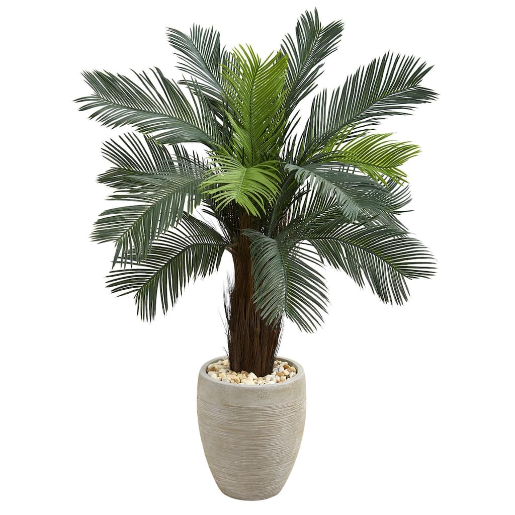 4.5ft Cycas Artificial Tree in Oval Planter with UV Resistant Green Fronds for Living Room or Patio Tropical Decor