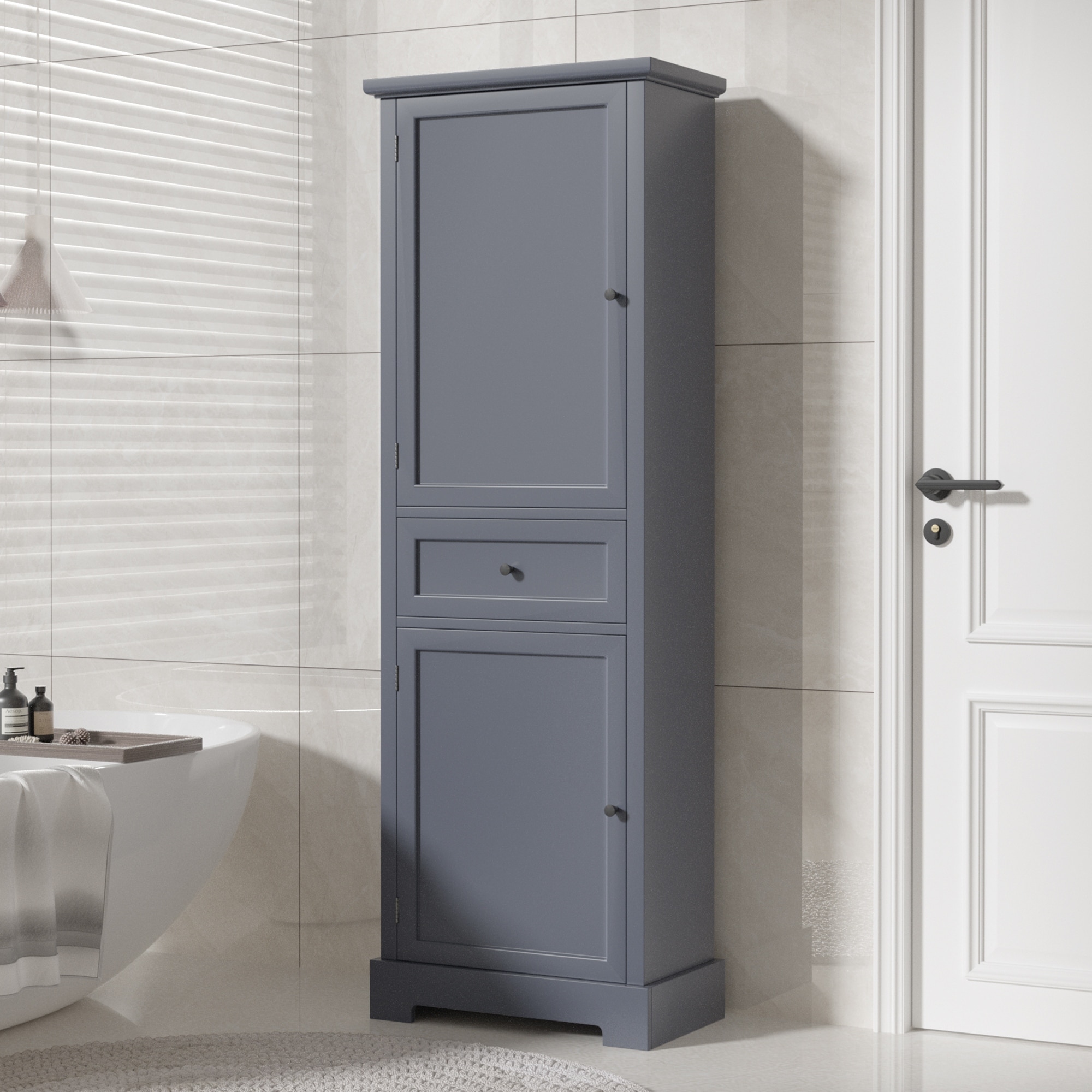 Gray outlet linen cabinet