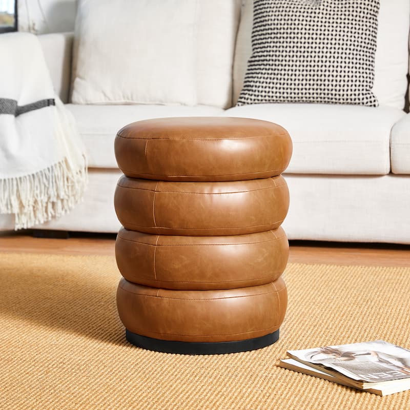 Glitzhome 19.5"H Leather Upholstered Storage Ottoman or Accent Stool