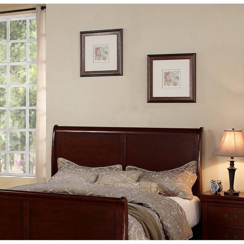 Queen Size Sleigh Design Bedframe in Dark Cherry, Contemporary Style