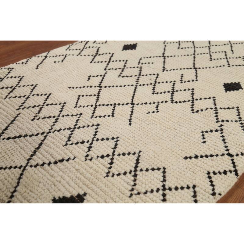 Ivory Striped Moroccan Oriental Accent Rug Handmade Wool Carpet - 2'10"x 5'6"