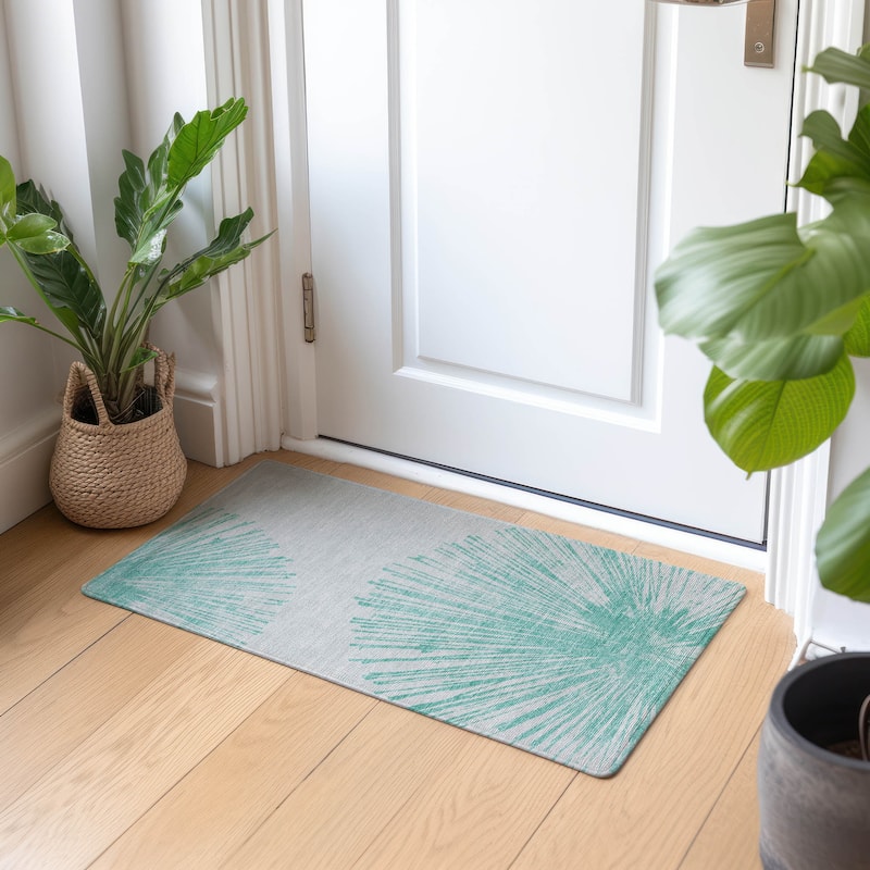 Machine Washable Indoor/ Outdoor Chantille Contemporary Burst Rug - Teal - 1'8" x 2'6"