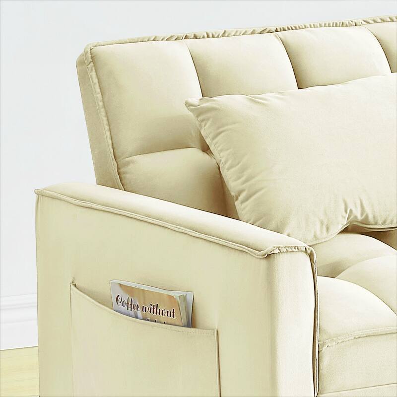 Creamy White Modern 70.86" 3 in 1 Single Convertible Sofa Bed with Adjustable Back and Moving Wheel for Living Room