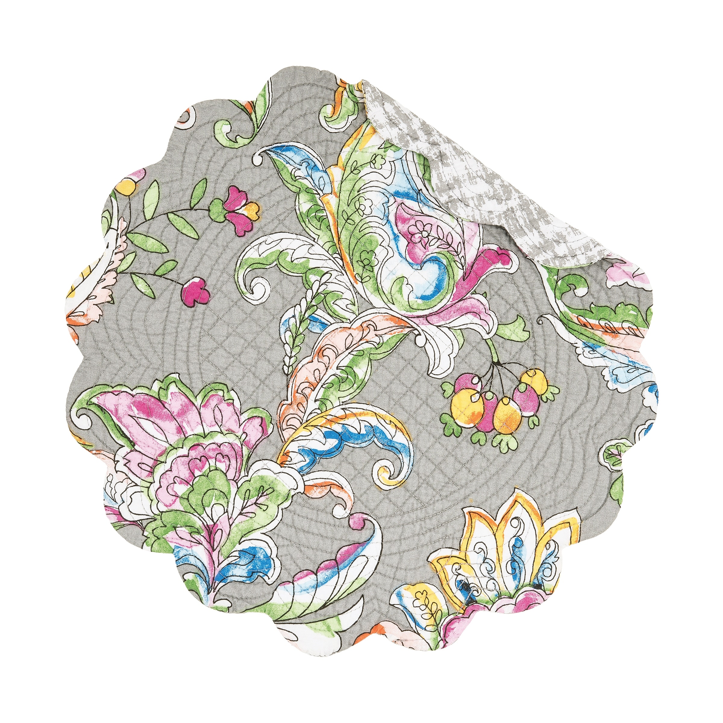 Frey Round Quilted Reversible Colorful Paisley Placemat Set of 6 - Set of 6