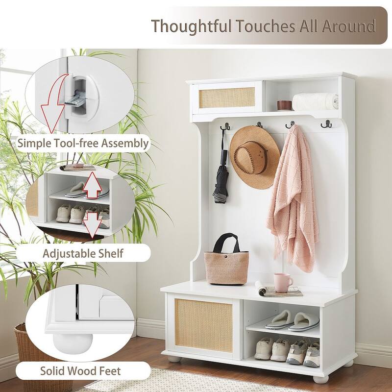 40W Hall Tree and Shoe Bench with Doors