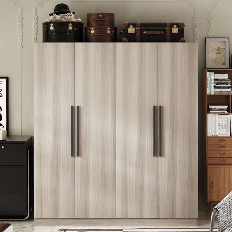Timechee Large Armoire Wardrobe Closet Cabinet 4 Doors - Grey Wood