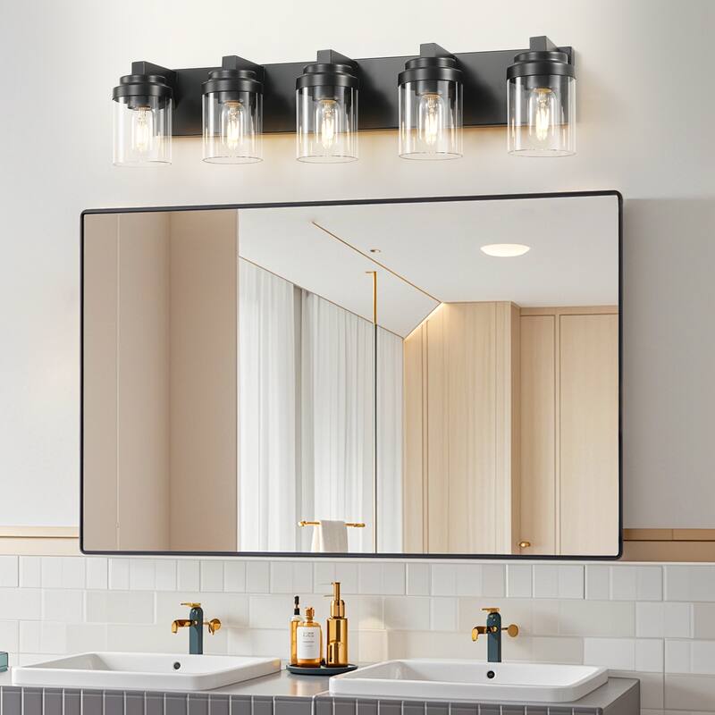 5-Light Bathroom Vanity Light Bathroom Light Fixtures Over Mirror, 31" Black Vanity Lights with Glass Shade