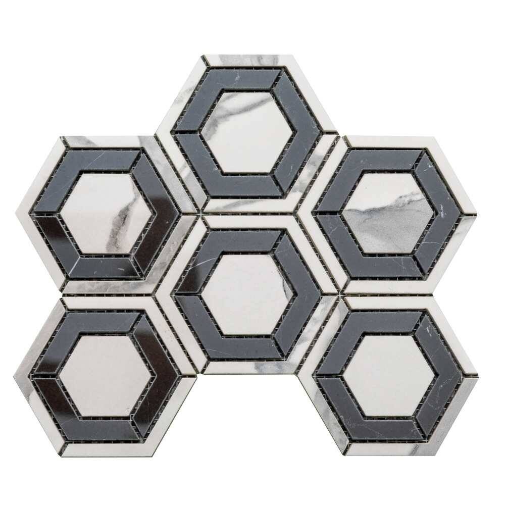 Stately Geo Hex 9x11 Calacatta Porcelain Mosaic Tile - Floor, Wall, Backsplash