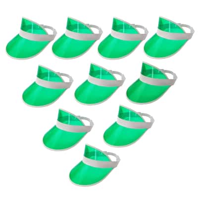 GSE™ 10-Pack Green Casino Vegas Style Poker Dealer Visors, Bingo Game Hats, Sun Visor Beach Hat for Men/Women - Visors