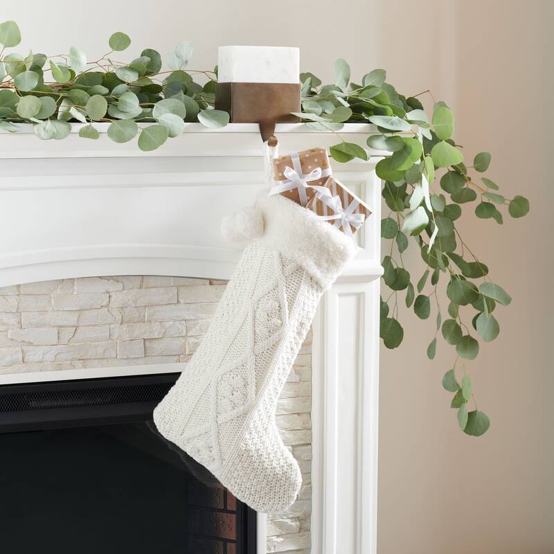SAFAVIEH Holiday Vigita Cookie White Hanging Knit Pom-Pom Stocking (Set of 2) - 12" W x 20" L - 12Wx20D