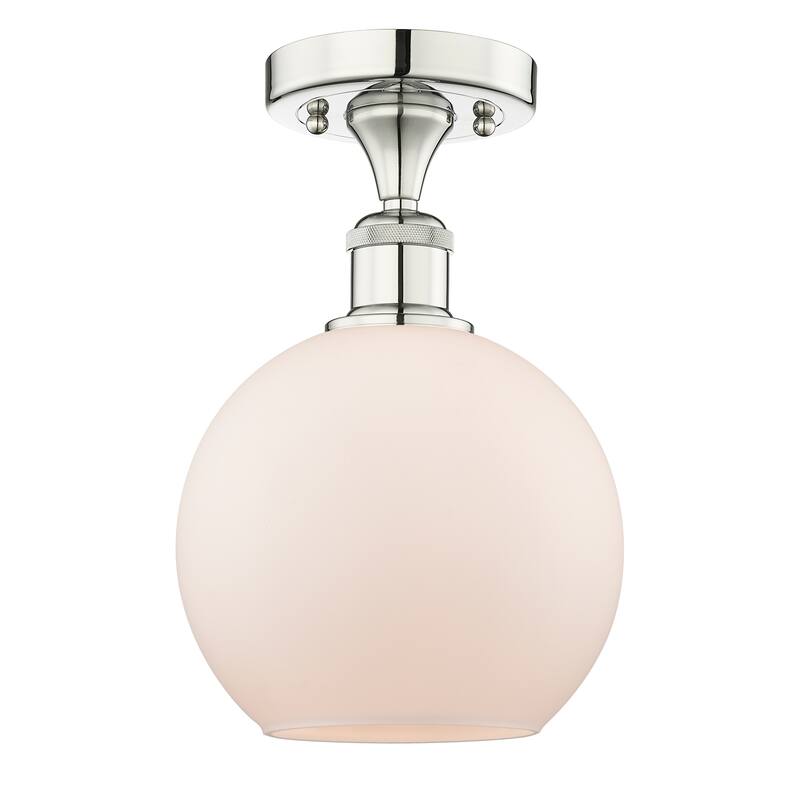 Innovations Lighting Edison Athens - 1 Light 8" Semi-Flush Mount - Polished Nickel/Matte White