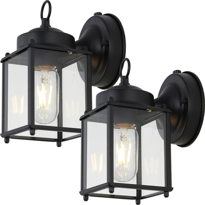 Barrie 4.25" 1-Light Farmhouse Industrial Iron/Glass Outdoor LED Sconce, Black/Clear (Set of 2) by JONATHAN Y