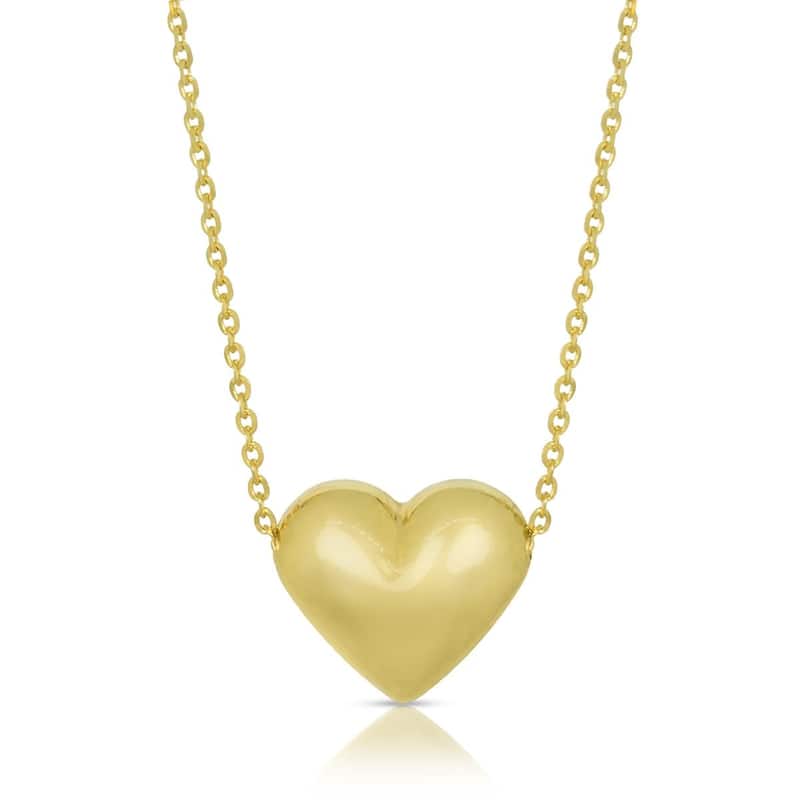 14k Yellow Gold Chain Necklace with Sliding Puffed Heart Charm