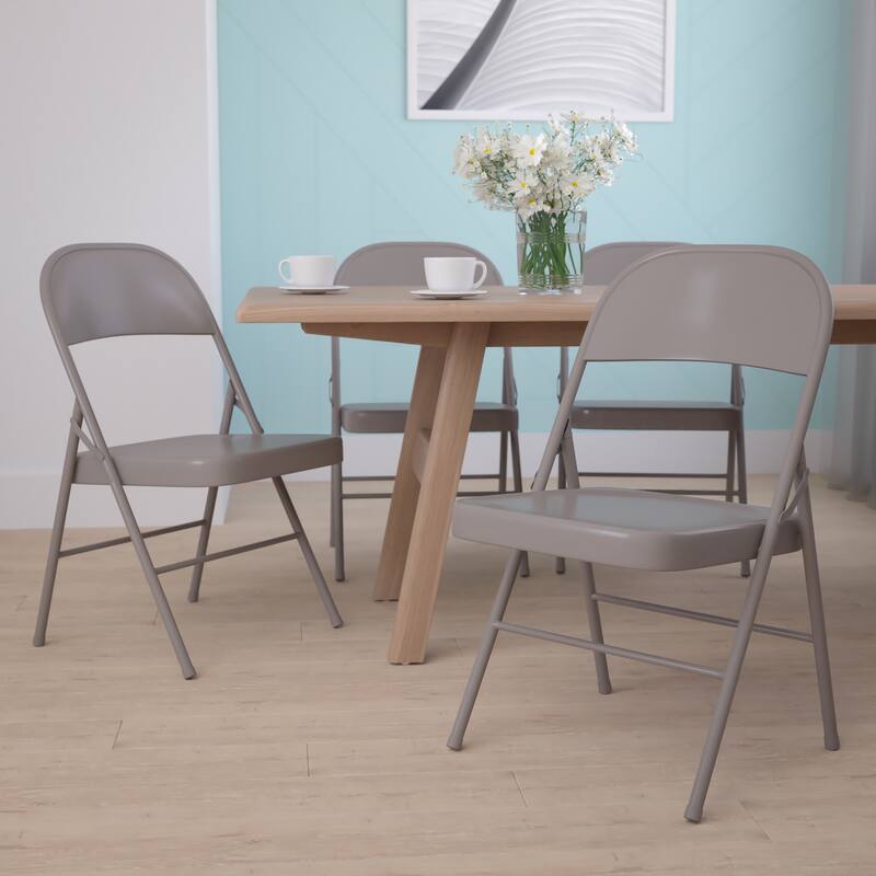 4 Pack Double Braced Metal Folding Chair - Beige