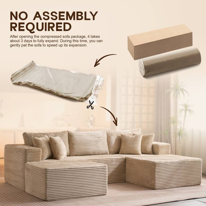 OVIOS All-Foam Cloud L-Shaped Lounger Sofa​ ​​With Ottoman​