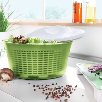 Leifheit Comfortline 5-Quart Salad Spinner, Drawstring Dual Direction Spin, White and Green
