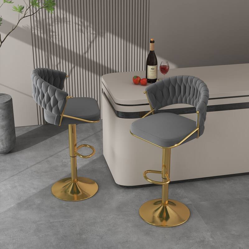 Modern Velvet Counter Bar Stools with Backs(Set of 2)