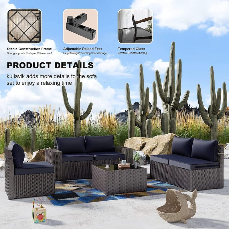 Delnavik 13 Pieces Outdoor Patio Furniture Set with Fire Pit Table w/ Wide Armrests