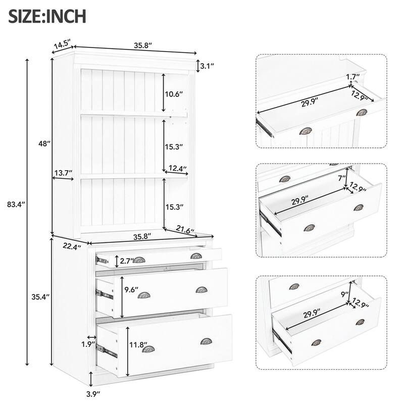 83.4"Tall Bookshelf Suite with LED Lighting, Drawers, 2-Piece