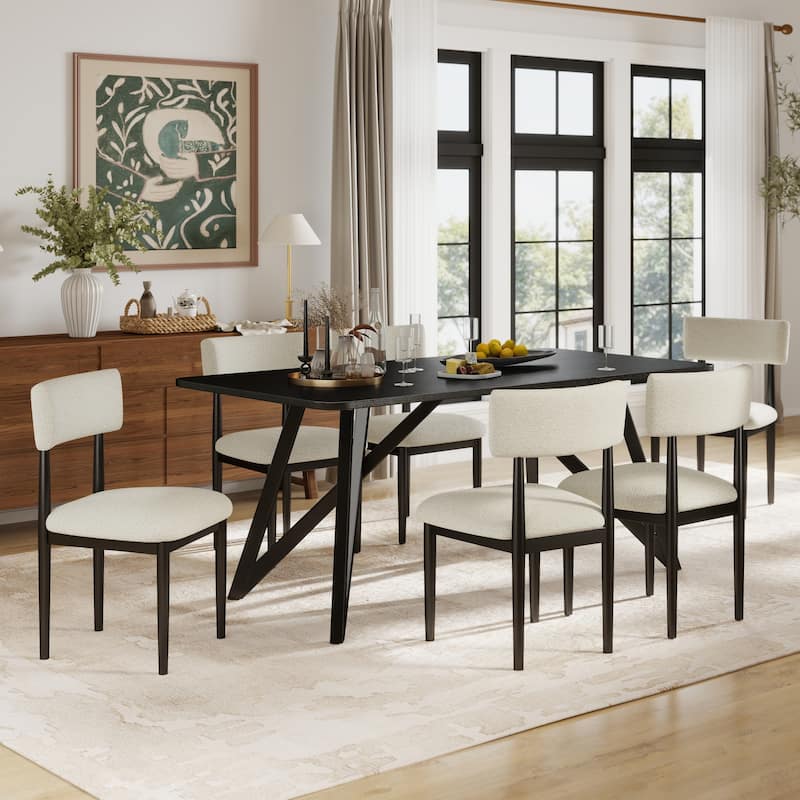 Roundhill Furniture Axler 7-Piece Dining Set, Light Oak - Black