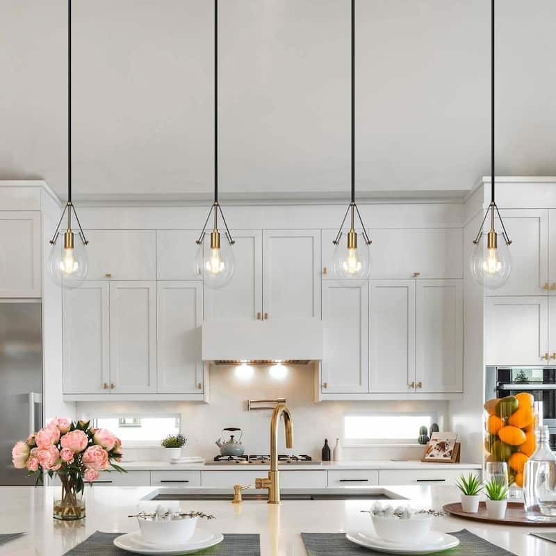 Cavitt Modern Contemporary 1-Light Mini Pendant Light Gold Tear Drop Unique Glass Kitchen Lighting - D 6.7" x H 74.1"