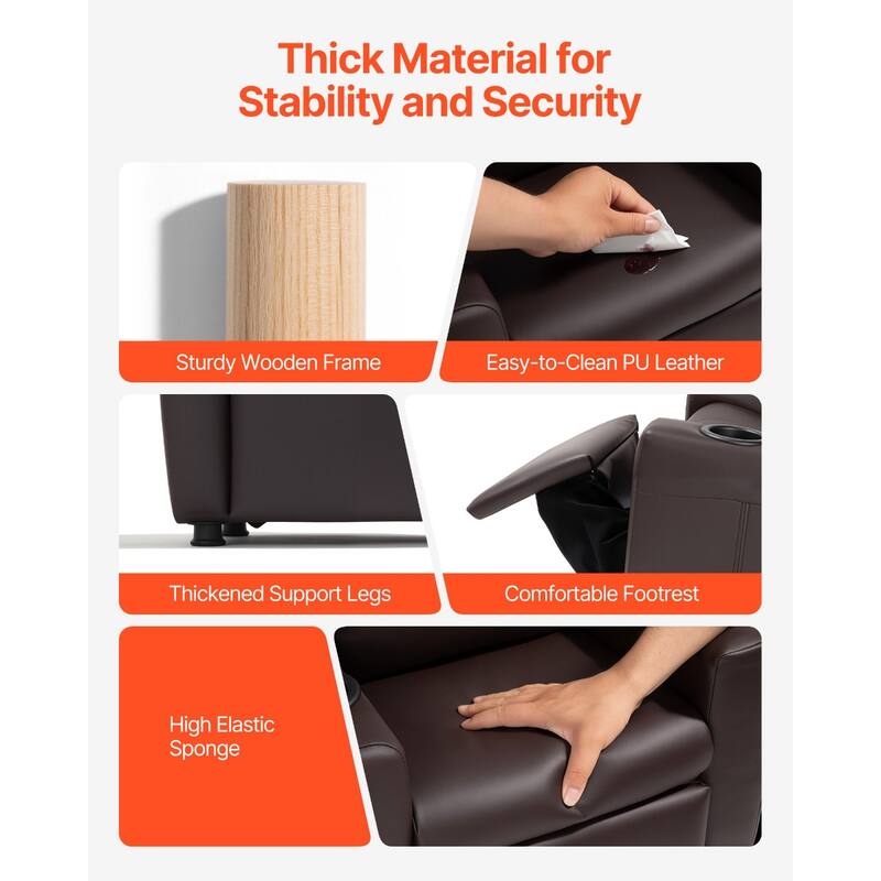 Kids Recliner Chair with Adjustable Backrest, Cup Holders and Leather Surface - 22.4 x 20.3 x 25.8 in