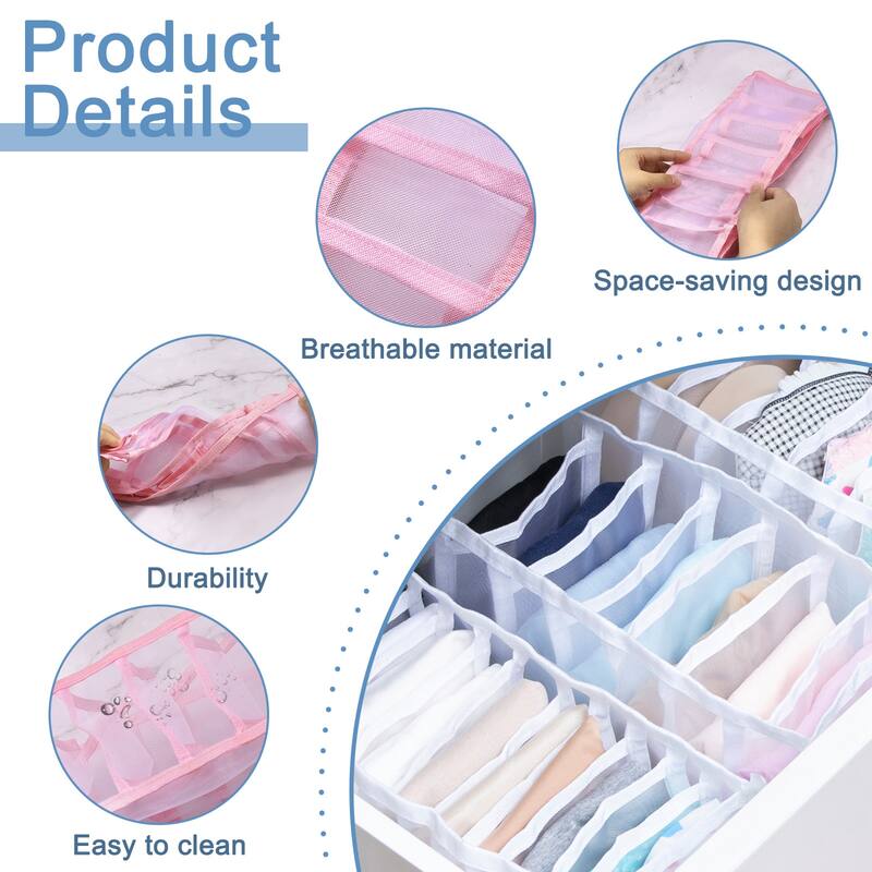 2pcs Underwear Drawer Organizer, Foldable Underwear Sock Storage Box