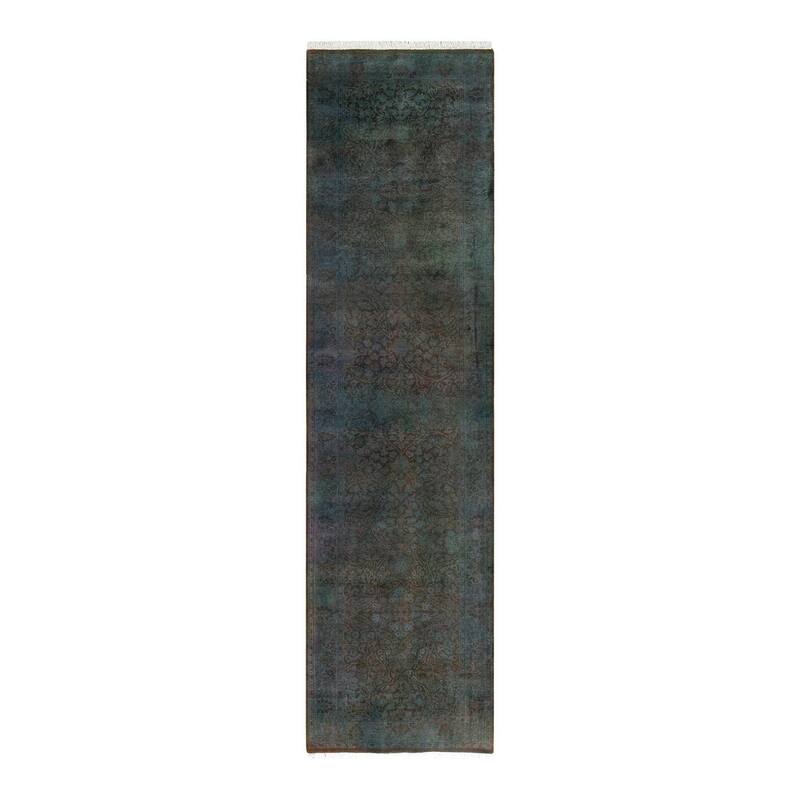 Overton Hand Knotted Wool Vintage Inspired Modern Contemporary Overdyed Gray Runner Rug - 2' 7" x 10' 3"