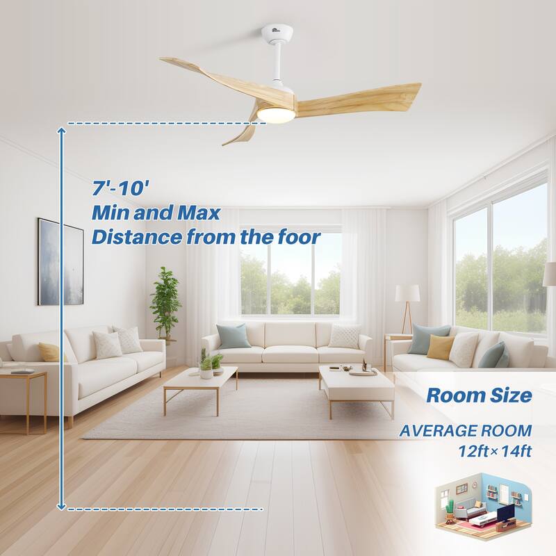 52" Wood 3-Blade Ceiling Fans with Dimmable LED Light and Remote, 6-Speed Reversible DC Motor - 52 inch