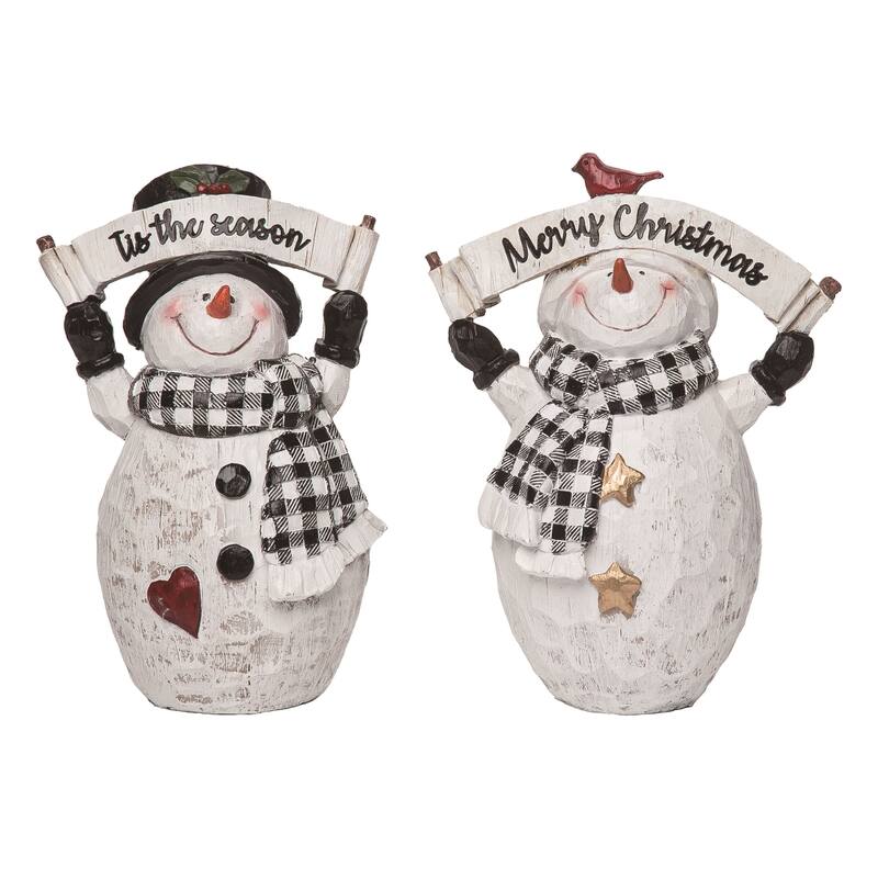 Transpac Resin Rustic Scarf Snowman Figurine Set of 2 Christmas Home Decorations