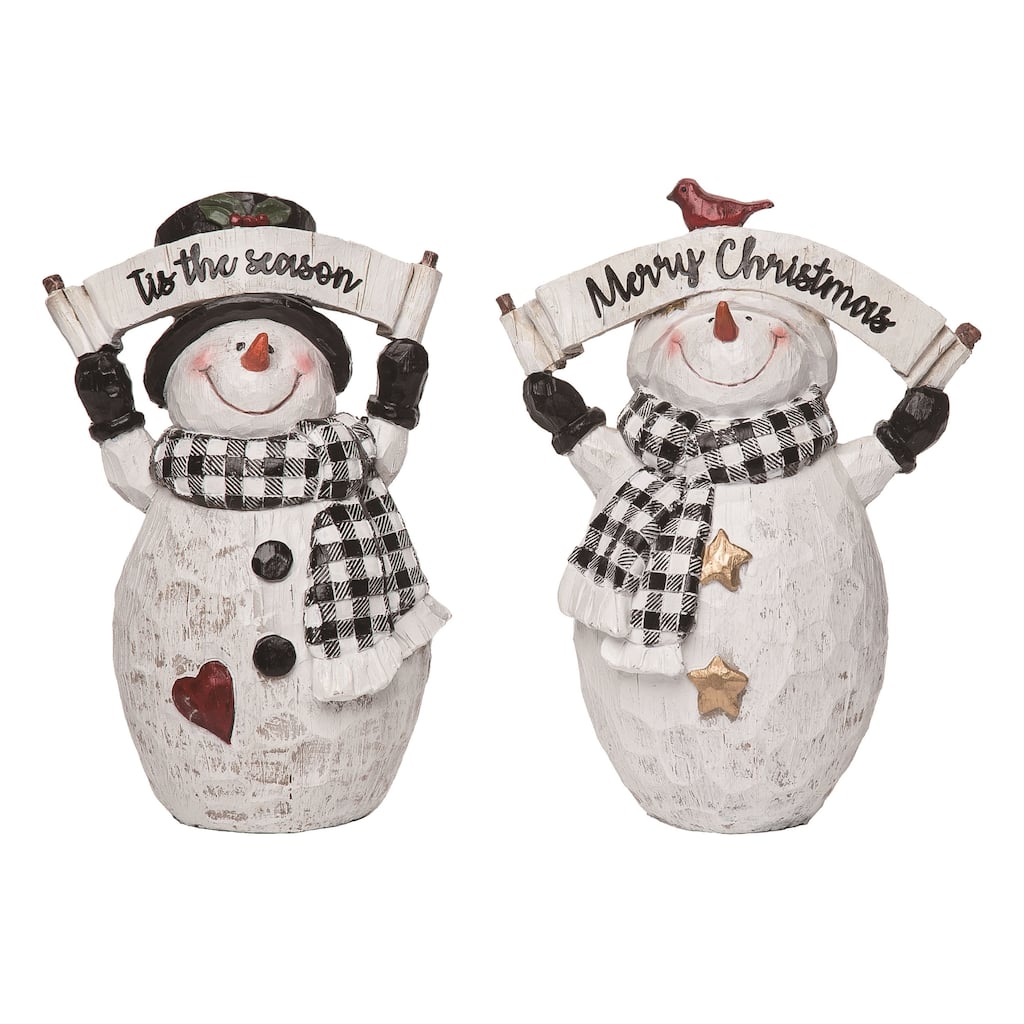 Transpac Resin Rustic Scarf Snowman Figurine Set of 2 Christmas Home Decorations