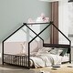 preview thumbnail 15 of 38, Metal House Floor Bed Frame with Roof and Colorful Lights