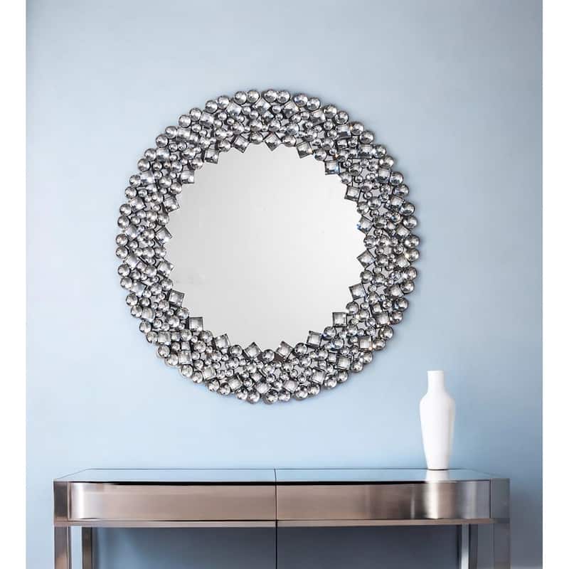 HomeRoots 35" Round Faux Crystal Framed Venetian Accent Mirror - 35.43" X 35.43" X 0.71