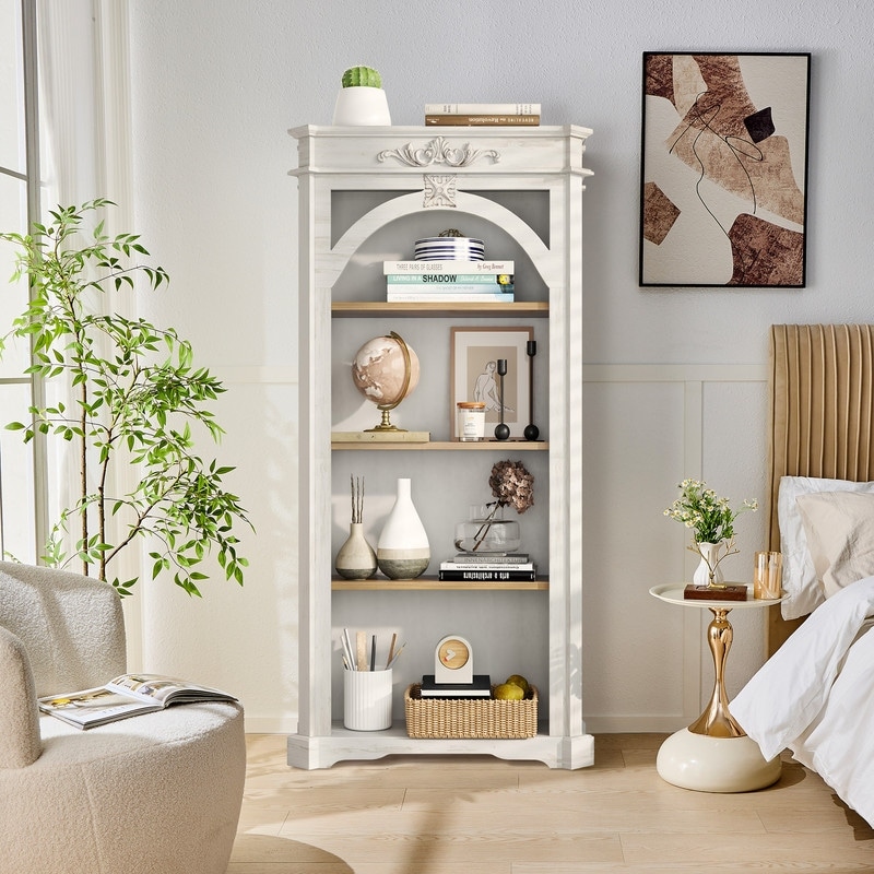 65" Tall Floor Standing Bookcase,4 Tiers Arched Bookshelf for Home Office,Living Room