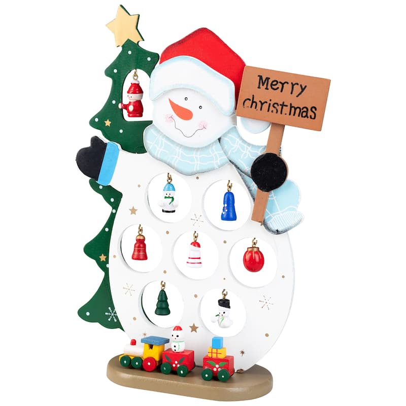 Snowman Cut-Out with Miniature Ornaments Merry Christmas Decoration - 10.25"