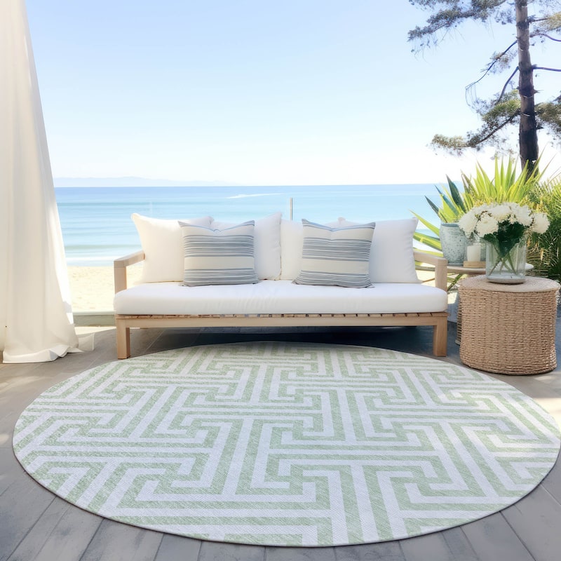 Machine Washable Indoor/ Outdoor Chantille Geo Modern Rug - Mint - 8' x 8'